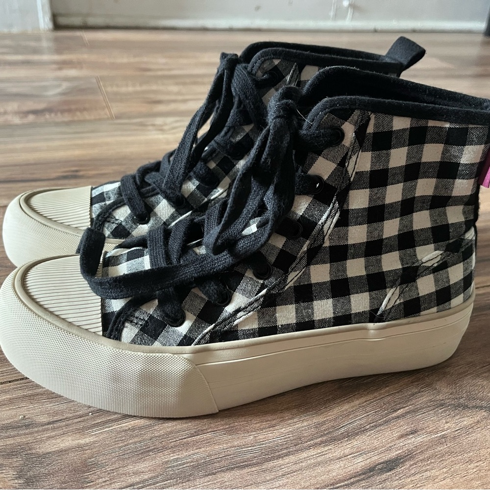 Zara Black and White Plaid High-Top Sneakers